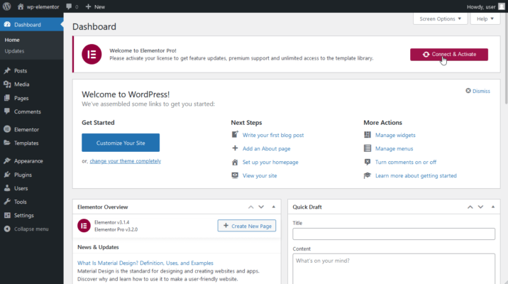 Πώς να εγκαταστήσετε το #1 Πρόσθετο - Elementor Εγκατάσταση elementor εγκατάσταση connect activate