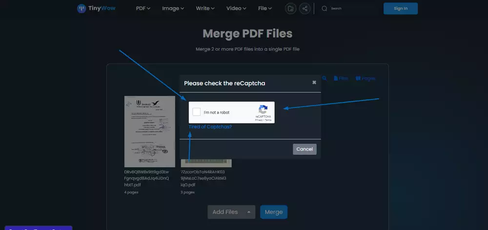 Τα καλύτερα εργαλεία για Συγχώνευση PDF, διαχωρισμό, συμπίεση και άλλα για το 2023 Πατάτε το πλαίσιο I AM NOT ROBOT