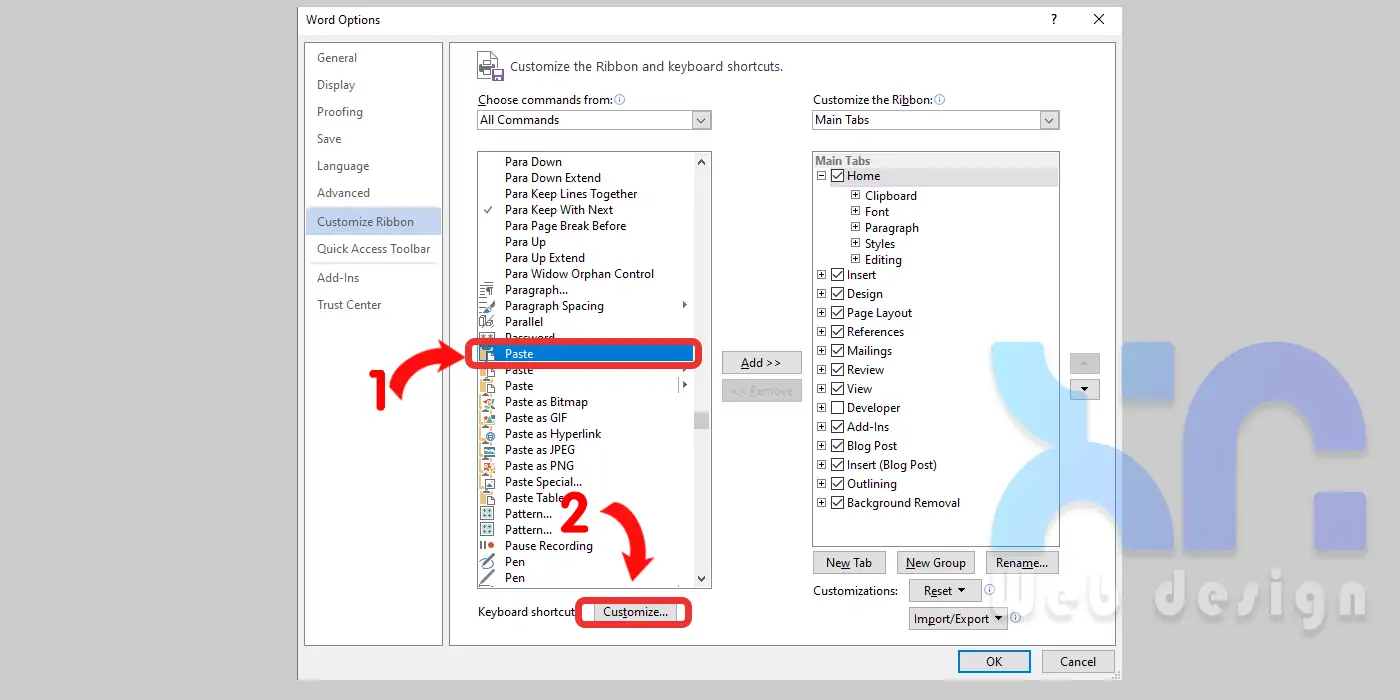 Control V συντόμευση Word