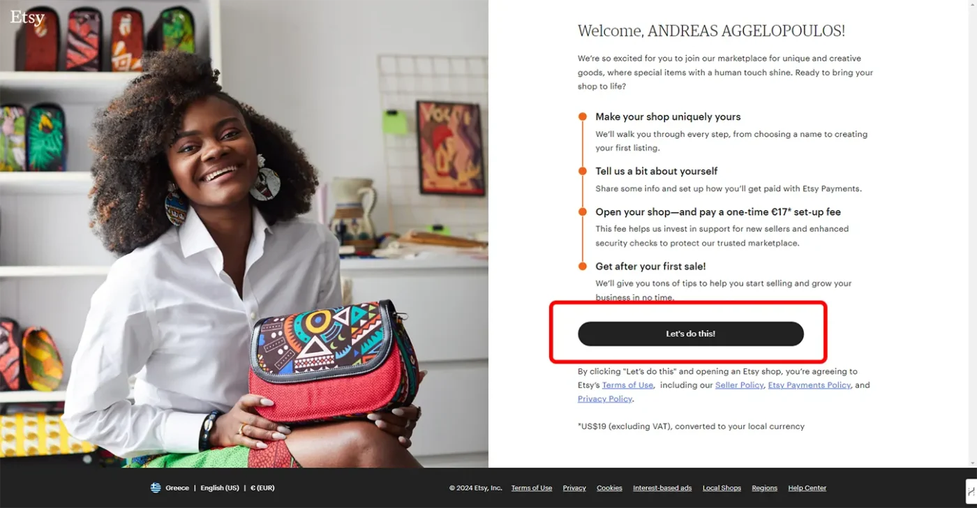 Δημιουργία λογαριασμού Etsy lets do this