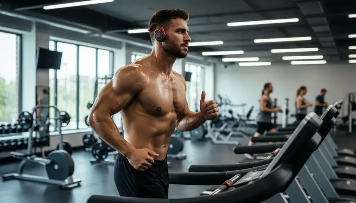 Αθλητής σε διάδρομο με earbuds που μένουν σταθερά