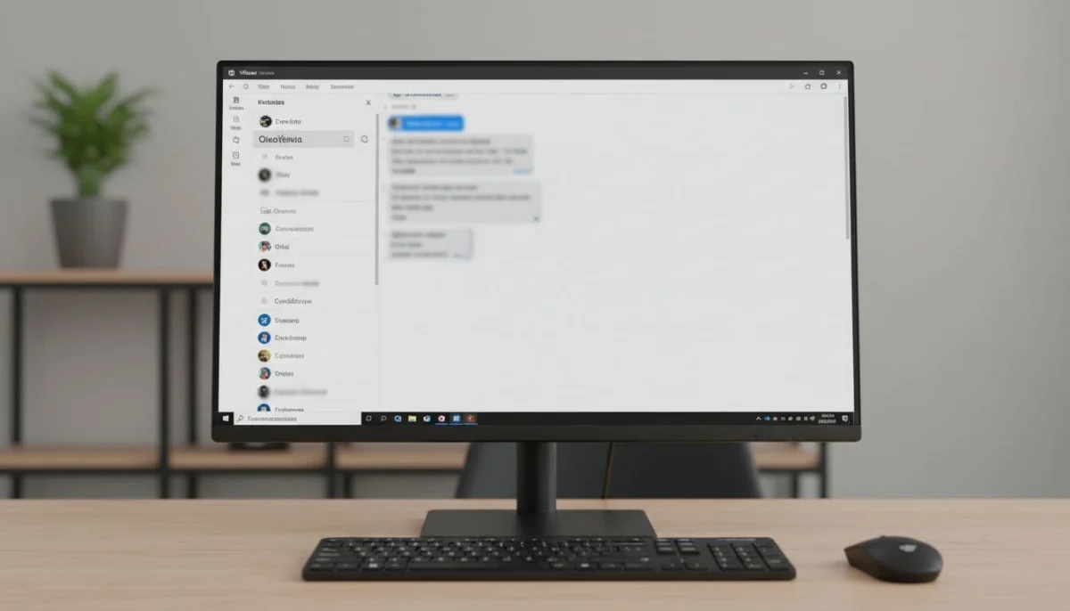 Realistic screenshot of Viber PC chat list on desktop screen highlighting a muted group chat with silenced notification bell icon, simple workspace background.