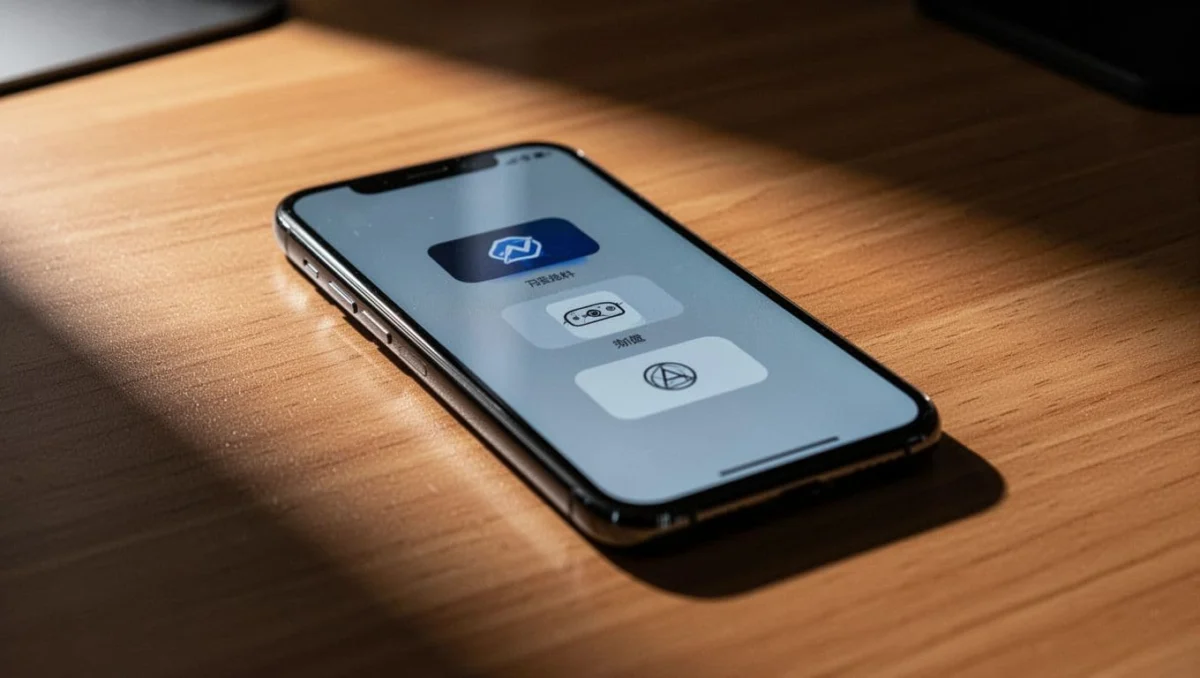 Close-up smartphone screen showing Viber menu with subtle delete chat, delete contact, and block options, on wooden desk with cinematic lighting and depth of field.