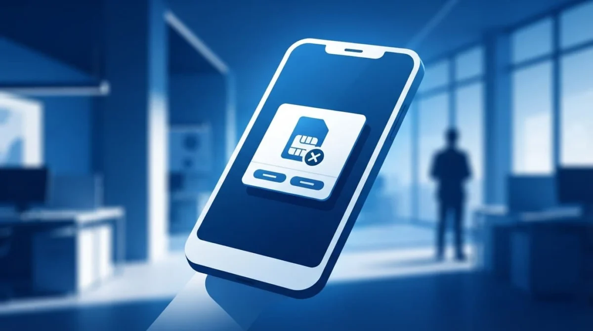 Smartphone με ειδοποίηση σφάλματος κάρτας SIM σε μοντέρνο γραφείο.