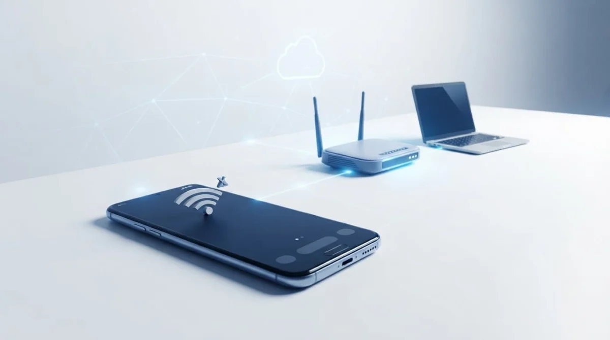 Συσκευή Android με σύμβολο Wi-Fi δίπλα σε δρομολογητή