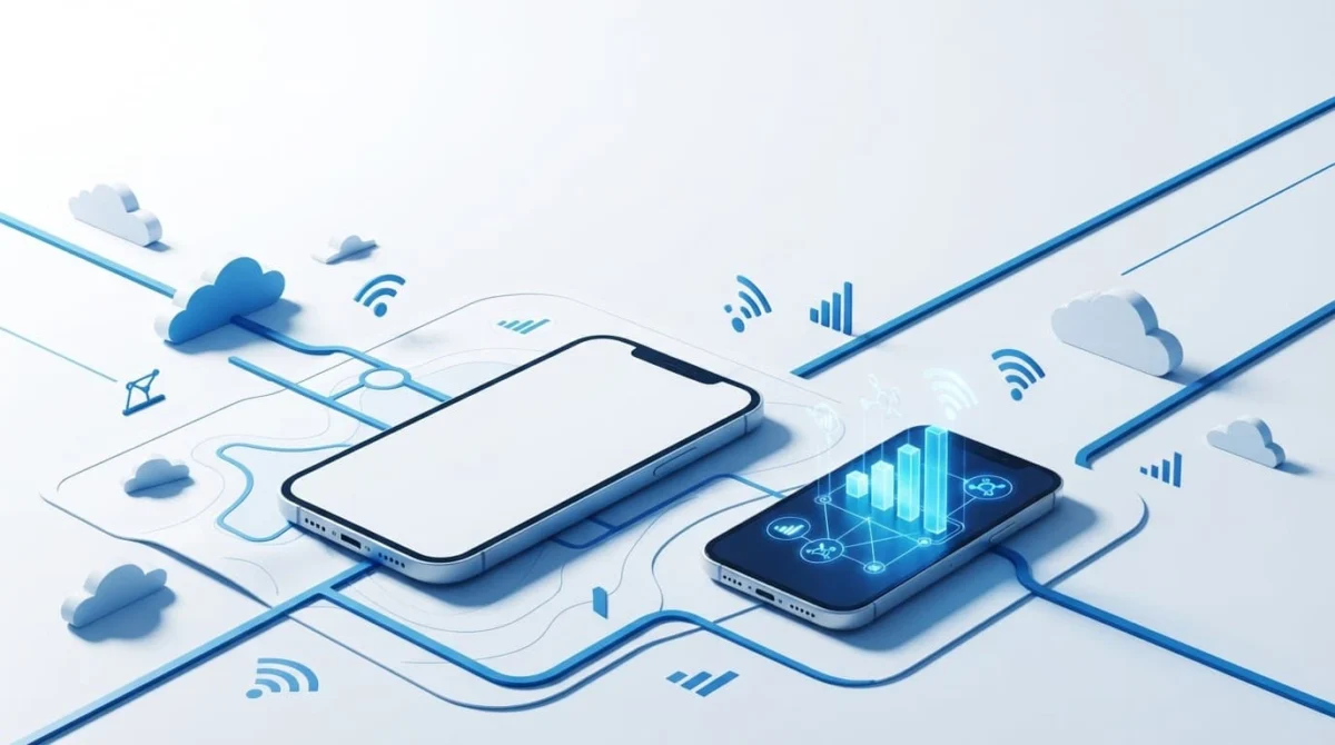 Δύο smartphones σε χάρτη με σύμβολα Wi-Fi και σήματος κινητής.