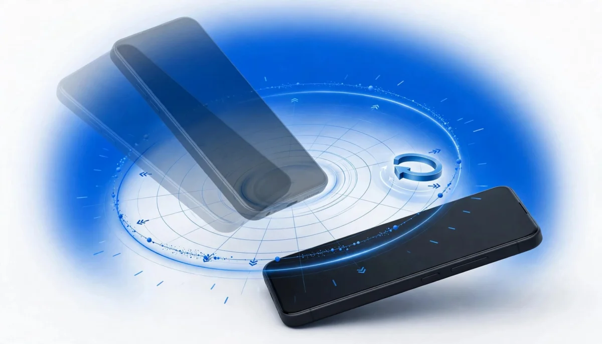 Smartphone σε κατακόρυφο και οριζόντιο προσανατολισμό με γραφική ένδειξη αισθητήρα βαρύτητας.