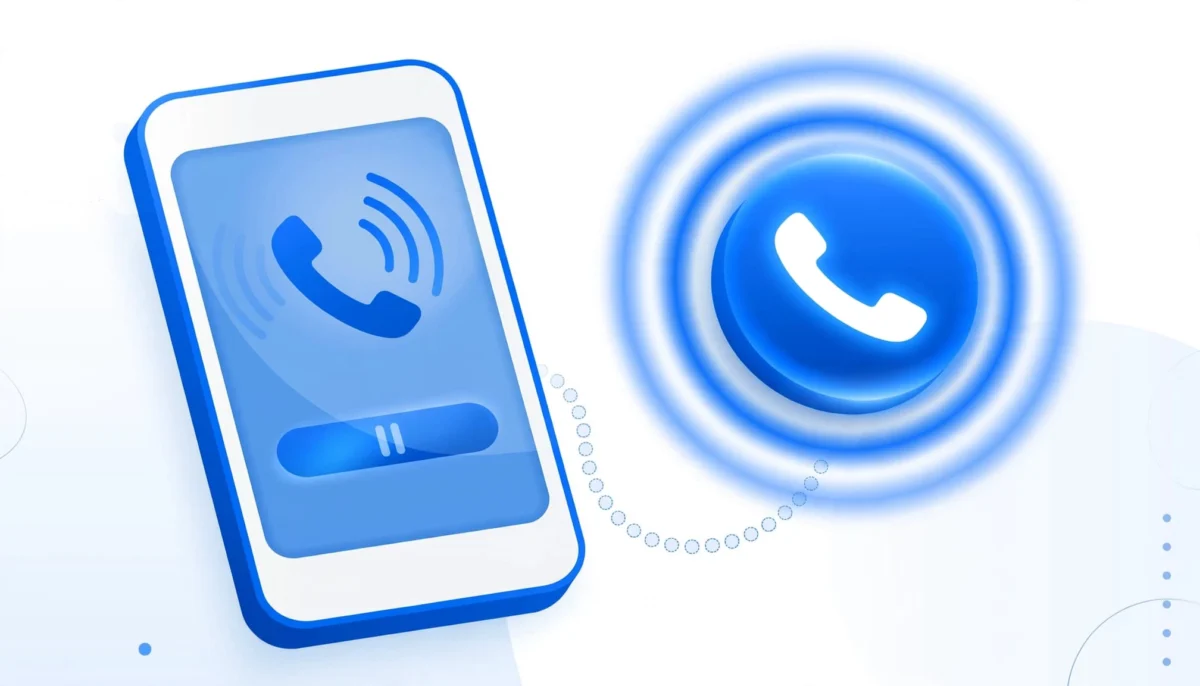 Μοντέρνα απεικόνιση smartphone σε μπλε και λευκό με σύμβολα κλήσης.