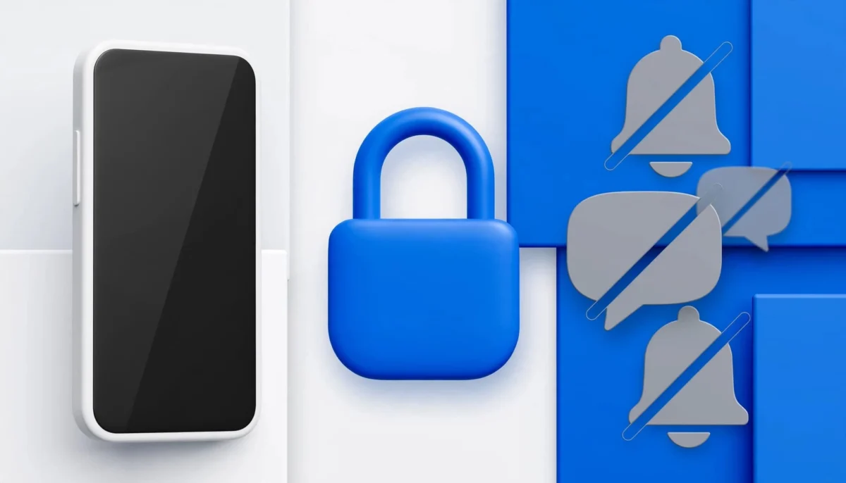 Ένα smartphone και σιωπηλές ειδοποιήσεις χωρισμένα από ένα λουκέτο.
